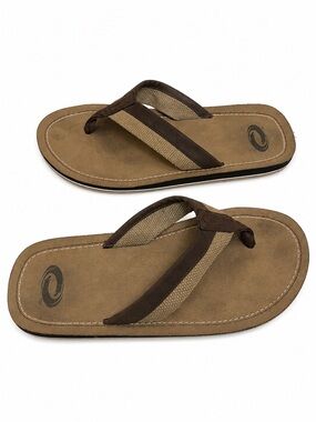 Men's Brown Canvas & Suede Flip-Flops
